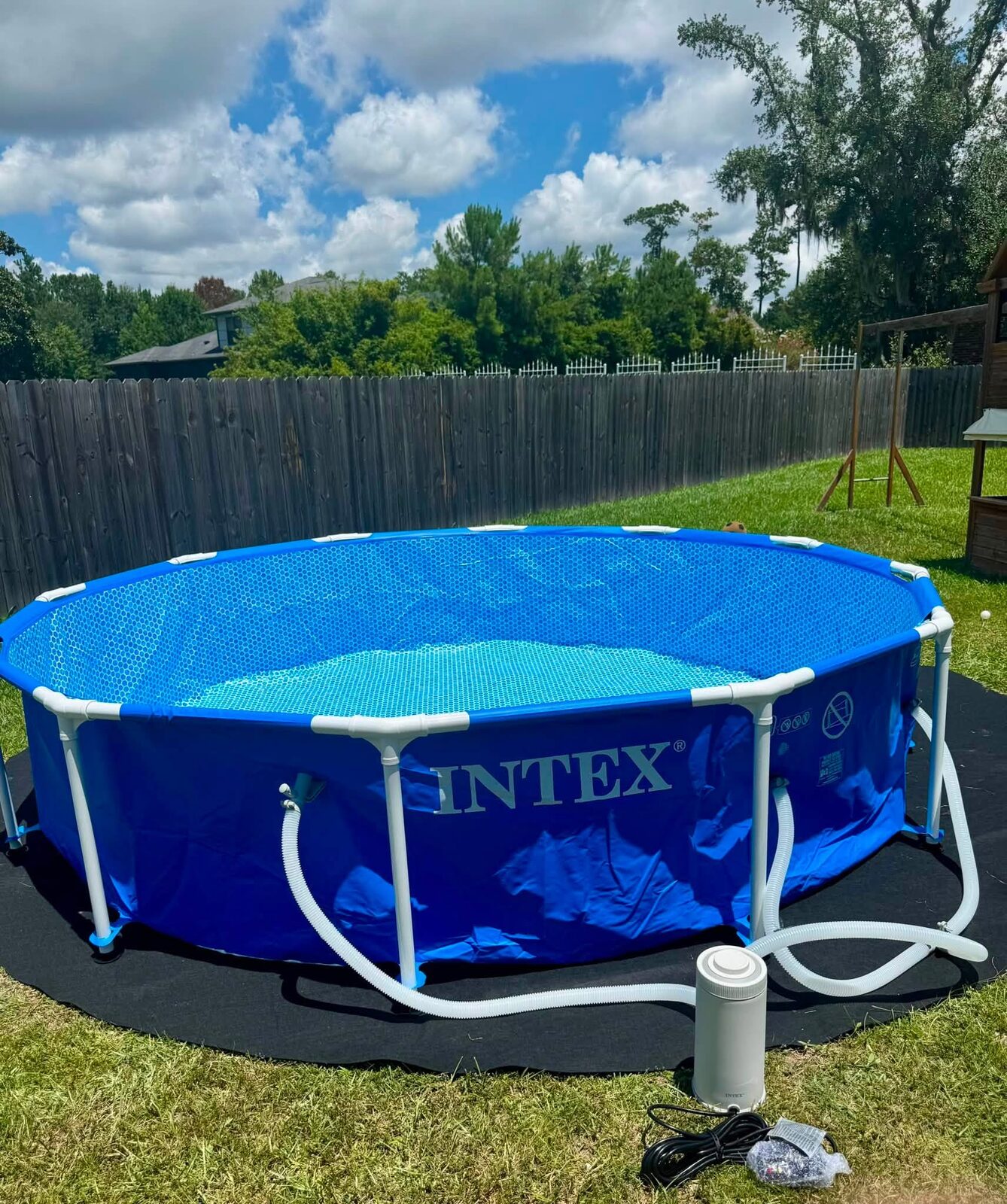 Completed above-ground pool installation